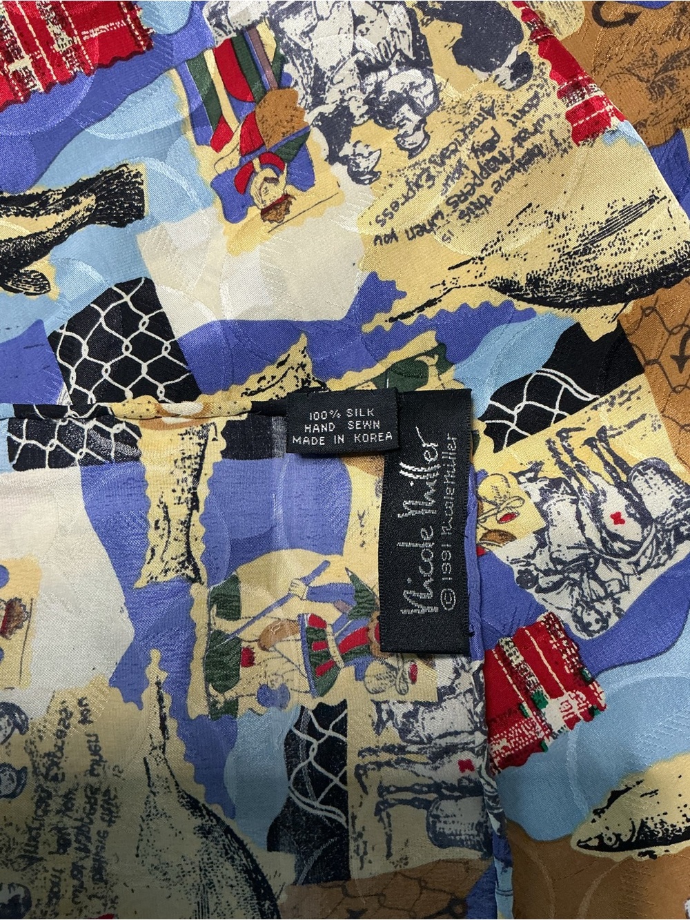 Vintage 1991 Nicole Miller 100% Silk Scarf Nautical Fishing Anchor  42” Square - Picture 3 of 11